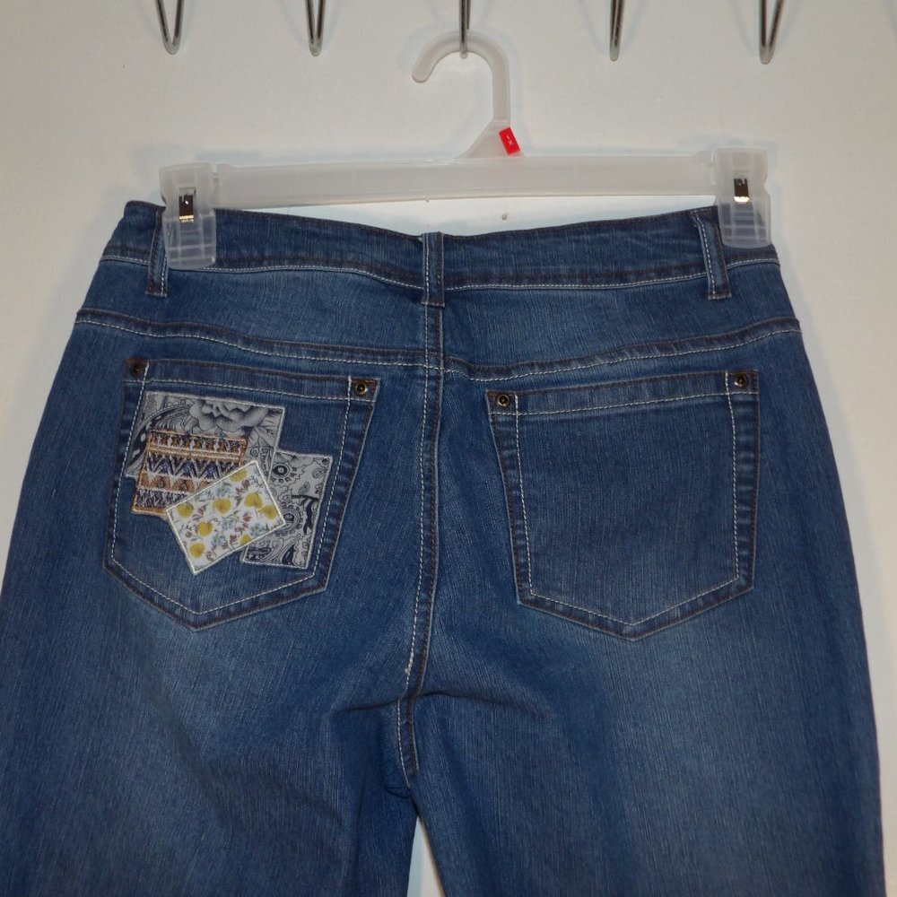 Multiples Patchwork Detail Straight Leg Jeans Sz 4 - image 5